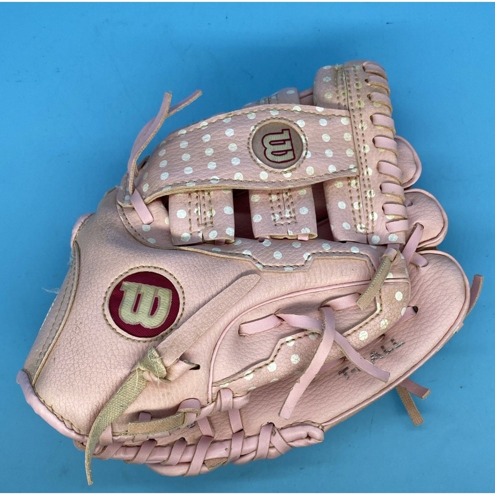 Wilson A300 Youth T-Ball Baseball Glove 9.5" RHT Pink White Polka Dots A0151T95